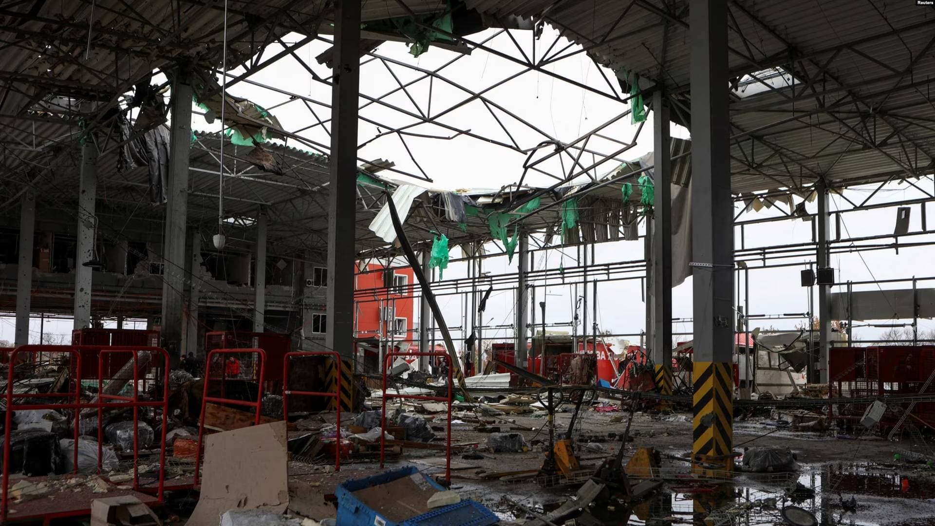 damaged postal distribution center in the village of Korotych outside Kharkiv