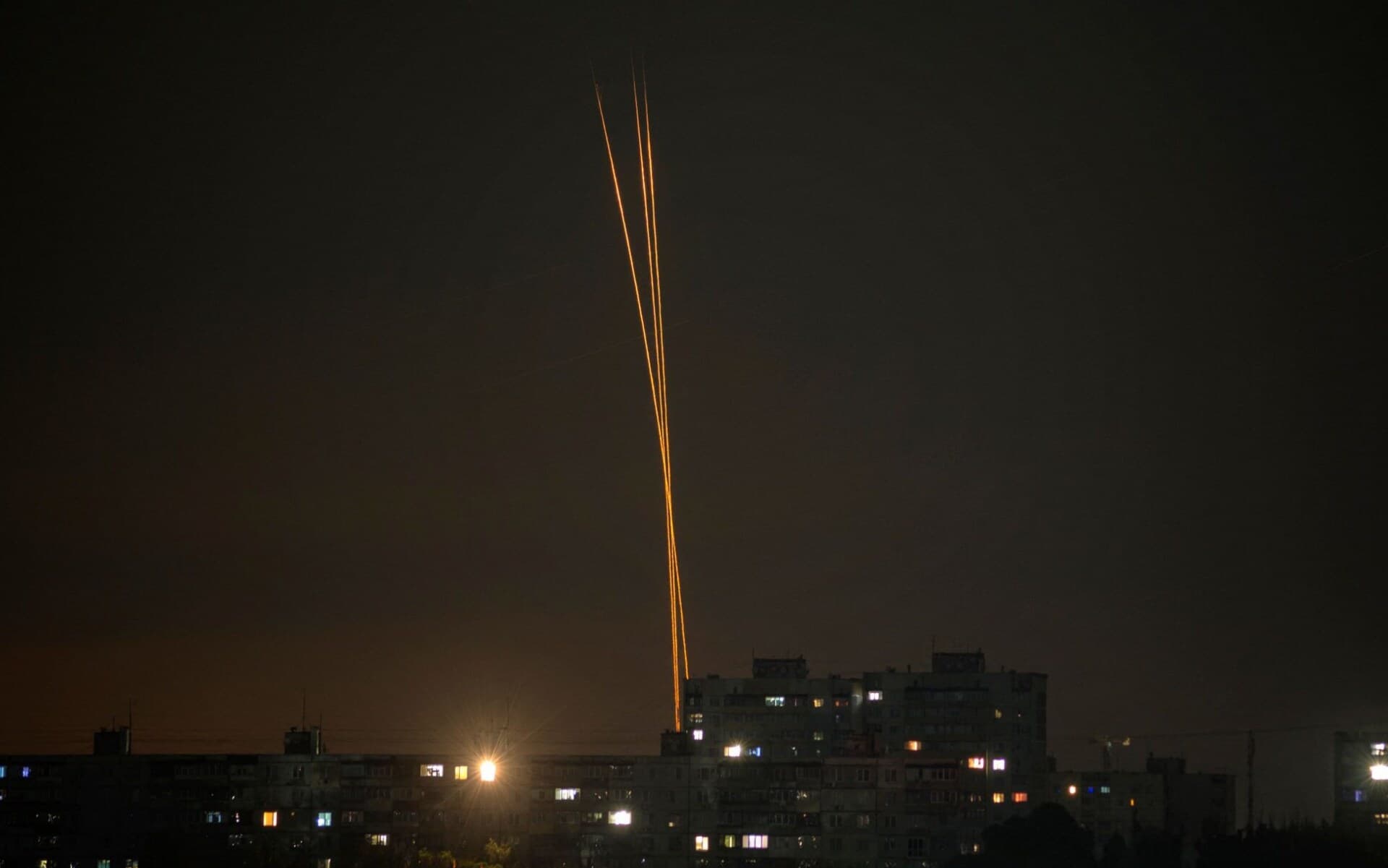 Russian rockets are launched against Ukraine from Russia's Belgorod region, as seen from Kharkiv