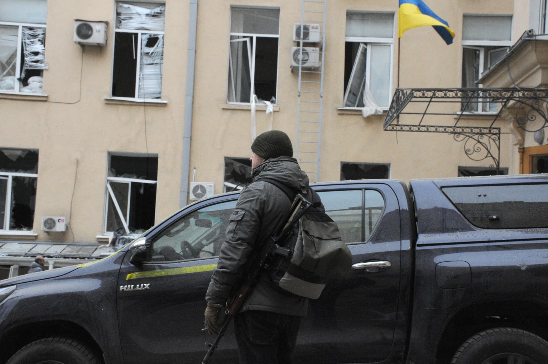 Kharkiv -The building after rocket attacks by the Russian military-occupiers