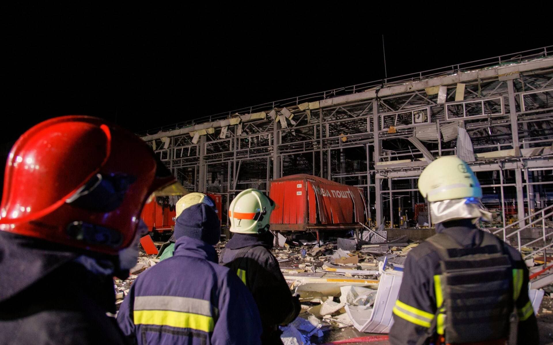 damaged postal terminal following the attack in the village of Korotych outside Kharkiv