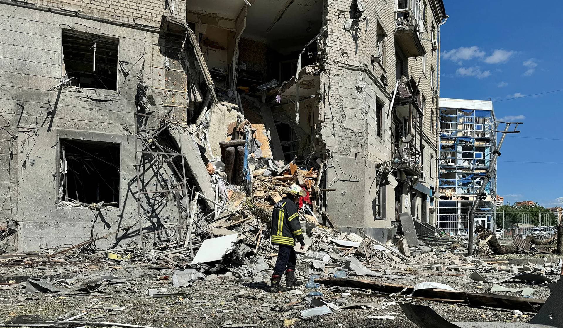 The site of a Russian air strike in Kharkiv