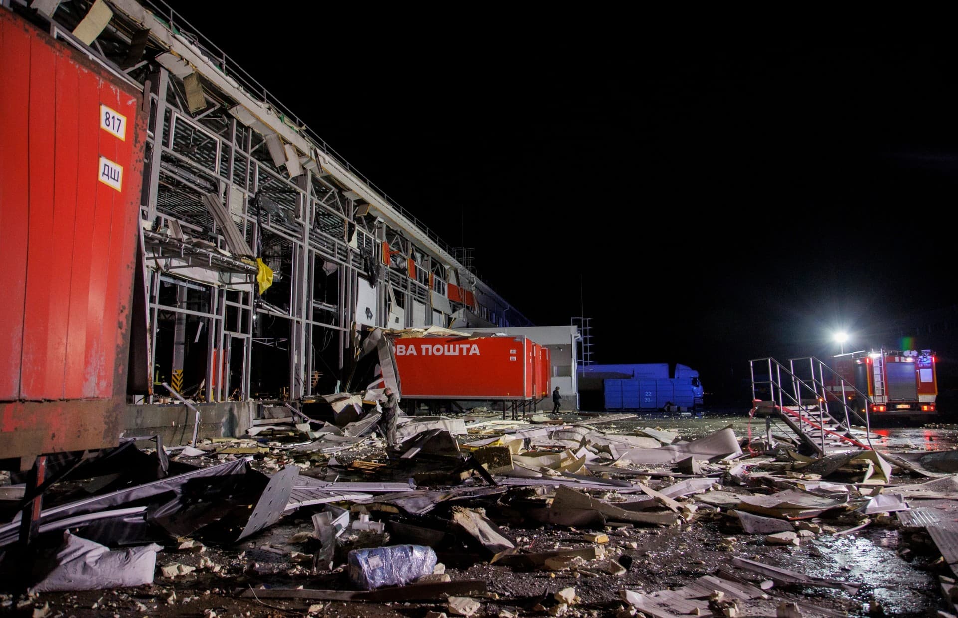 damaged postal depot in the village of Korotych outside Kharkiv