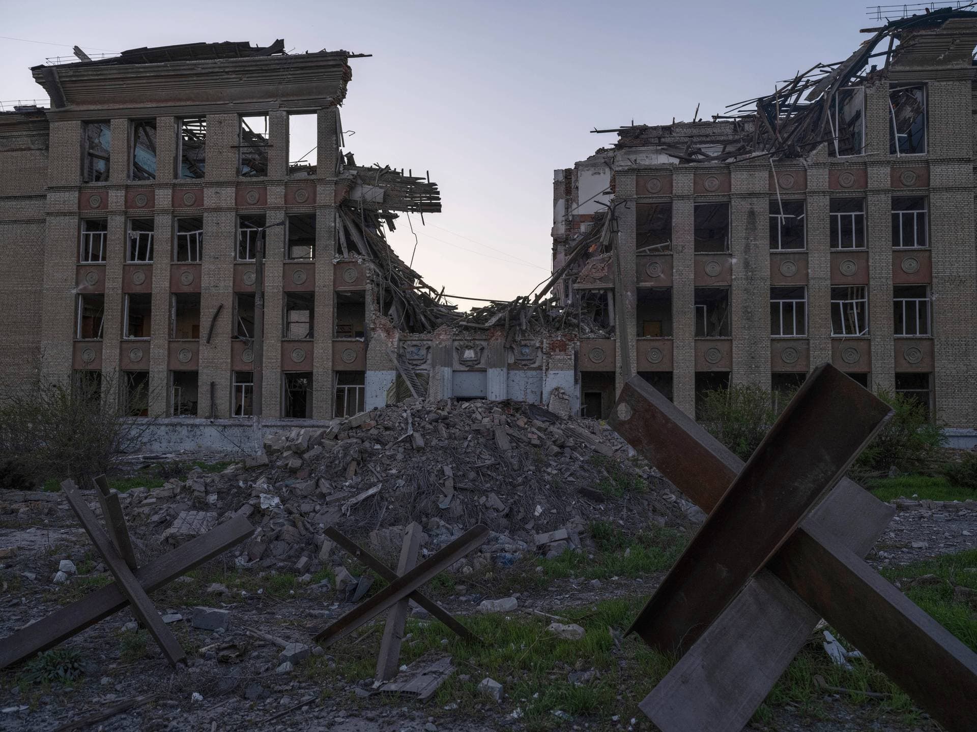 A building hit by Russian military strikes in the frontline town of Kostiantynivka