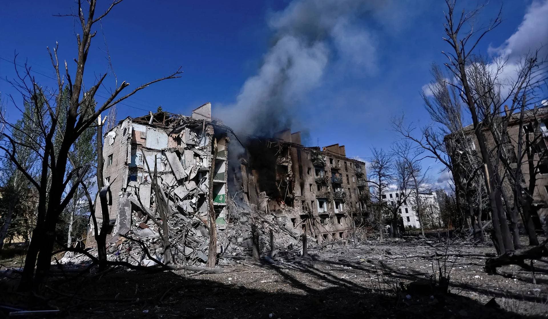 Apartment buildings damaged by Russian military strike in the frontline town of Kostiantynivka