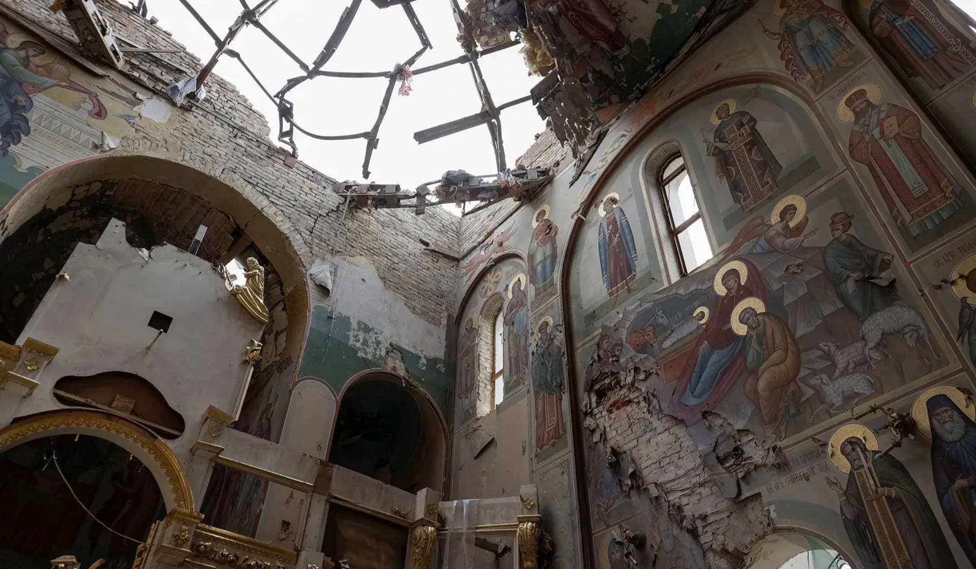A church damaged by Russian military strikes in the frontline town of Kostyantynivka