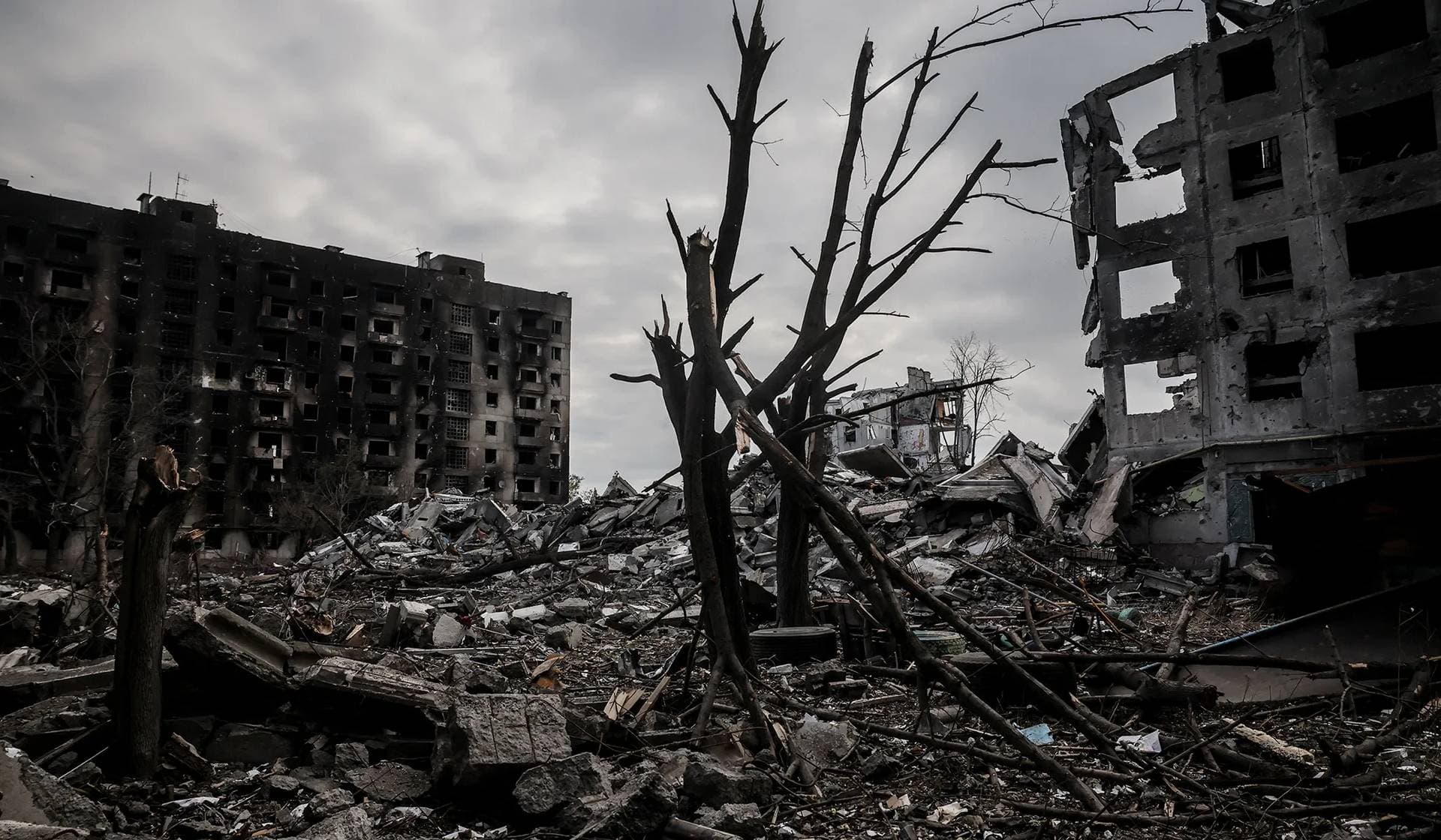 Apartment buildings damaged by Russian military strike in the frontline town of Kostiantynivka