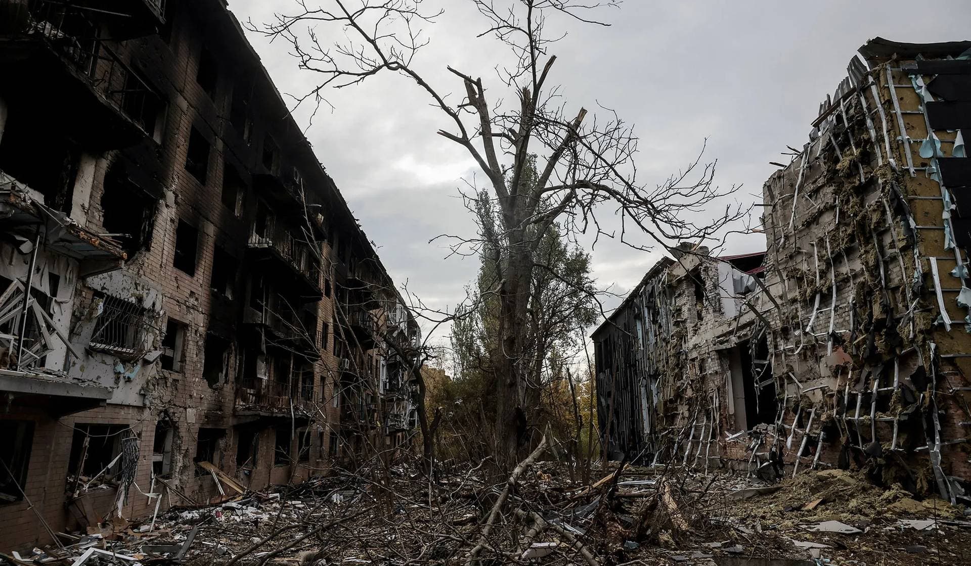 Apartment buildings damaged by Russian military strike in the frontline town of Kostiantynivka