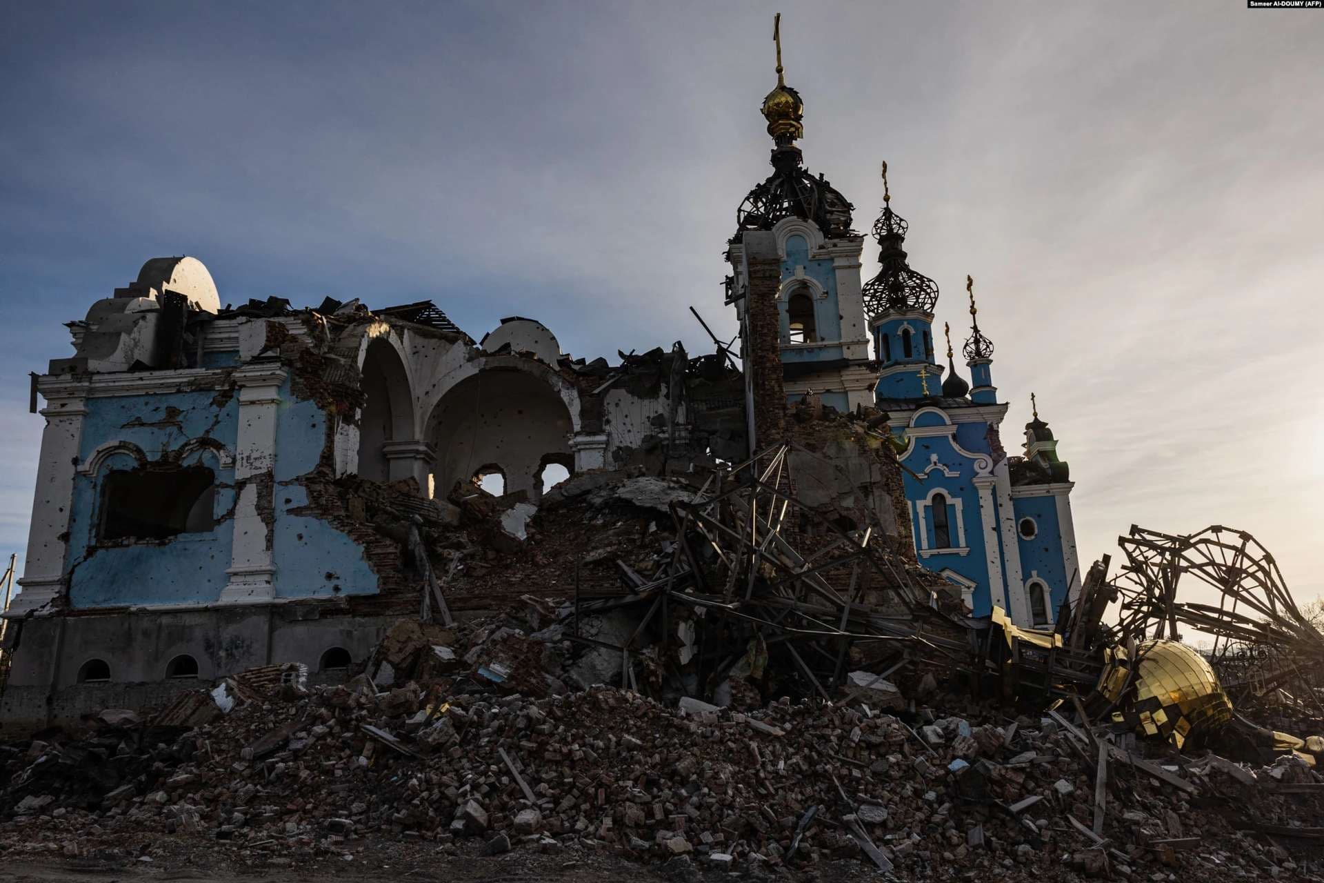 The remains of the Orthodox church in Bohorodychne