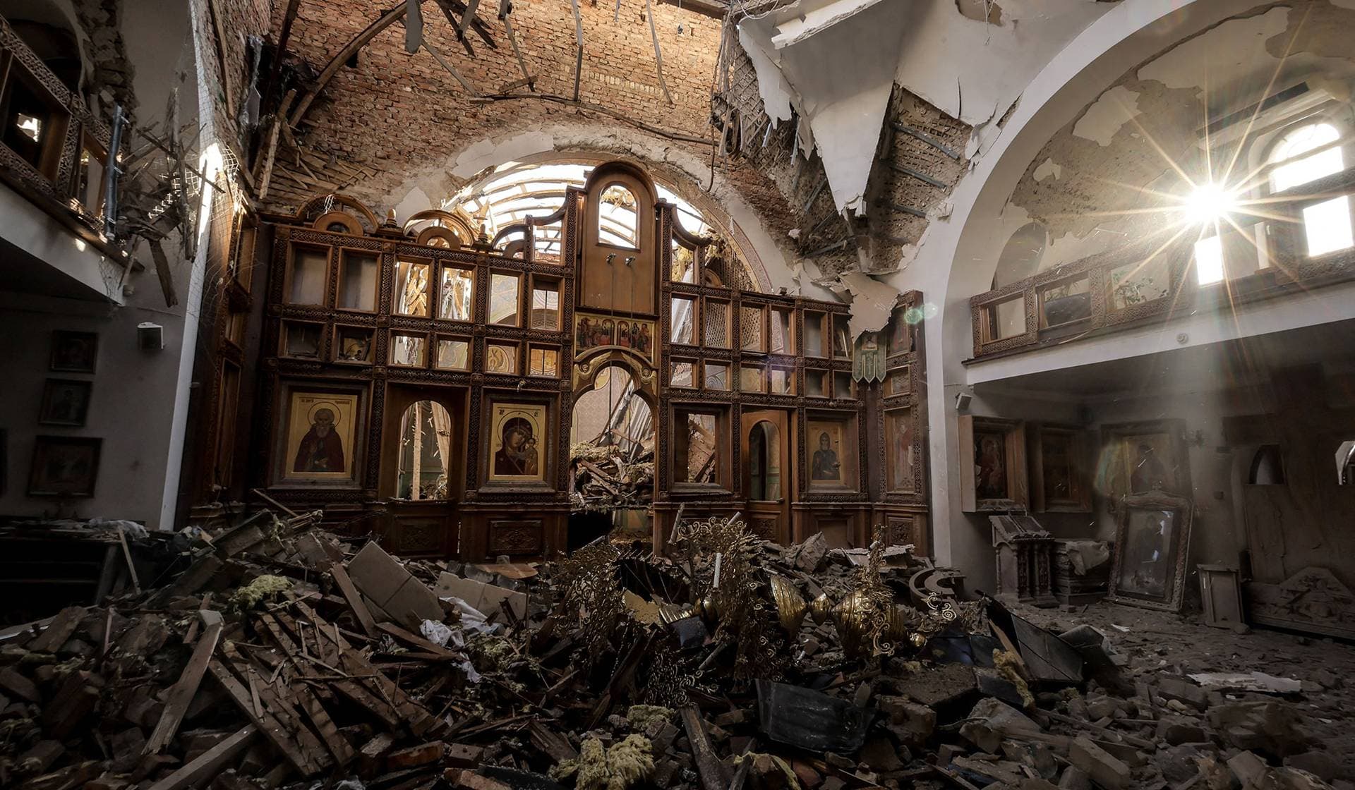 A church damaged by a Russian military strike in the frontline town of Kostiantynivka