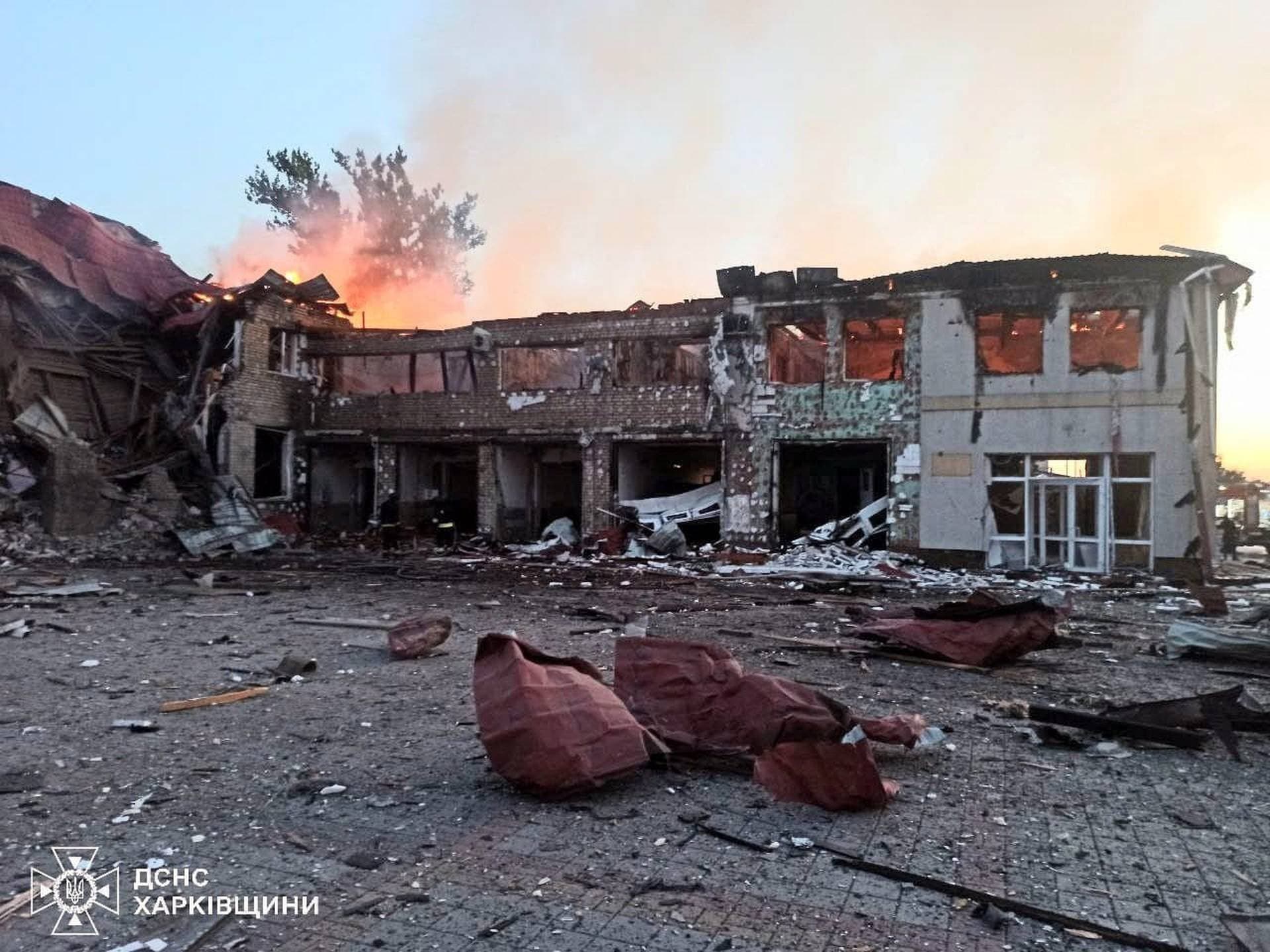 A railway station damaged during a Russian drone strike in the town of Lozova