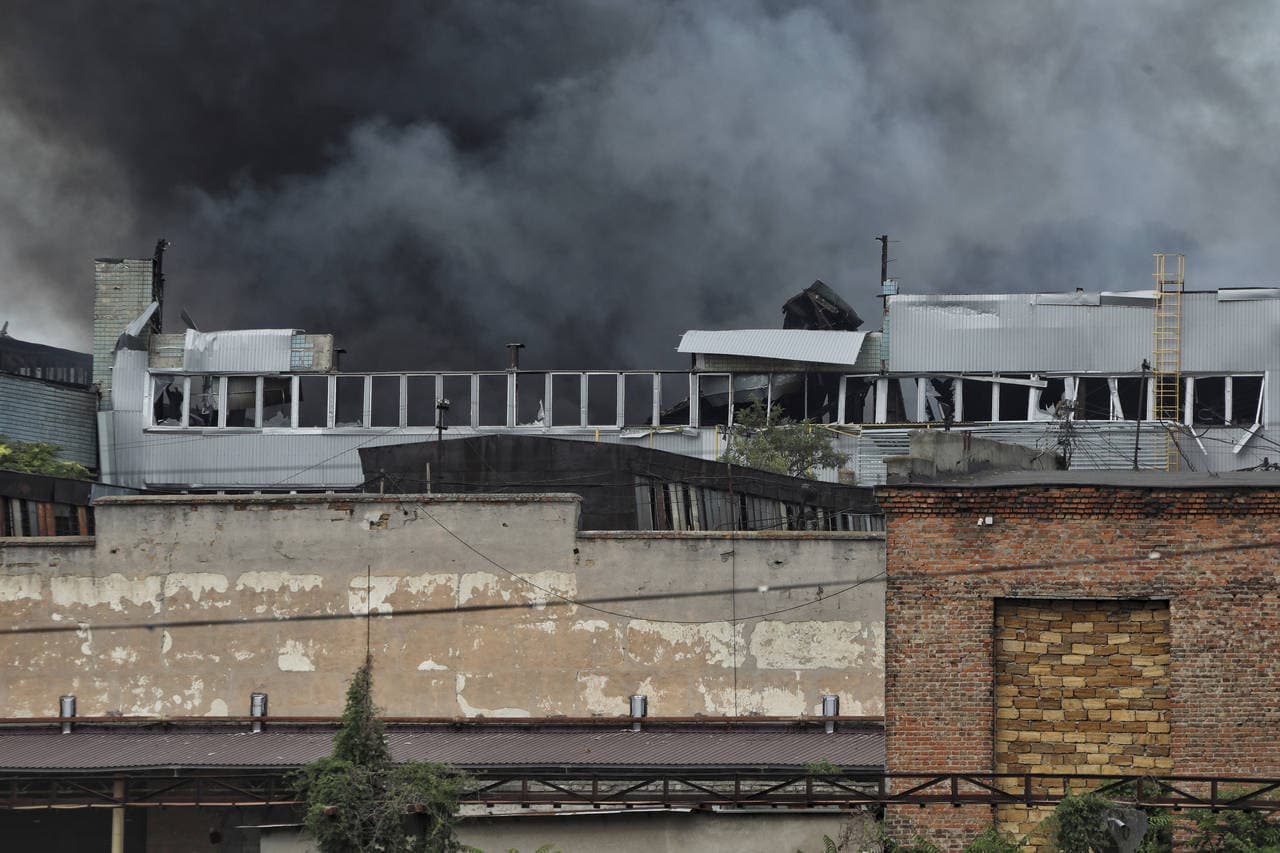 Smoke rises in the air after shelling in Odesa