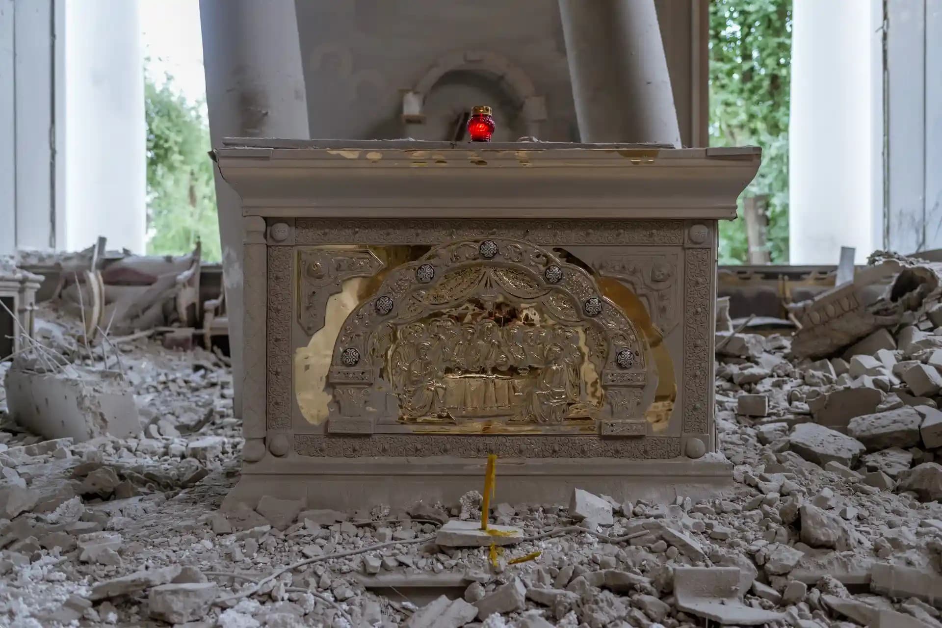 A view inside the Transfiguration Catherdal, which is the main Cathedral in Odesa, damaged after a missile strike