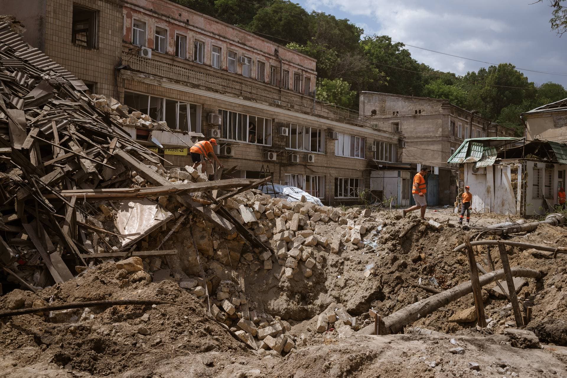 A view of the damaged residential buildings Solomos in Odesa